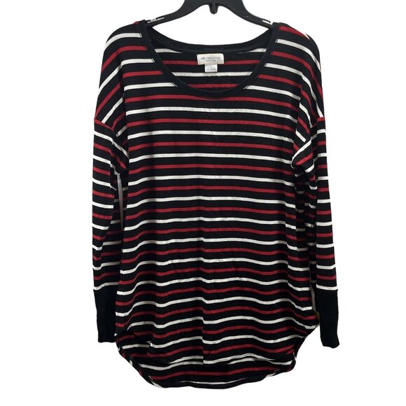 Liz Claiborne Womens Multicolor Striped Round Neck Long Sleeves Blouse Top Sz L - Picture 1 of 11